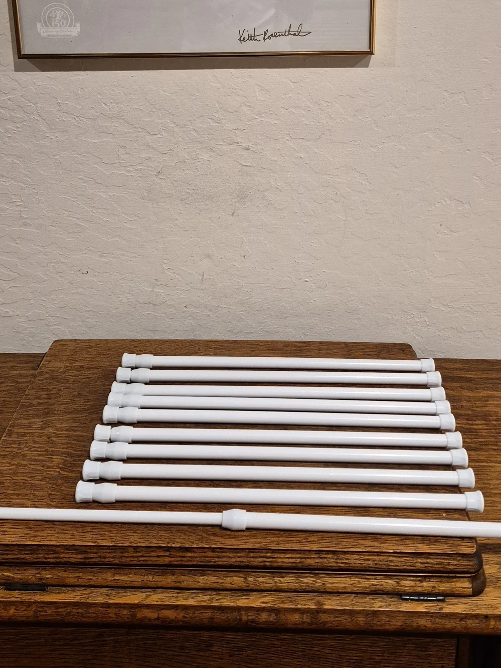 Set of 10 White Adjustable Spring Tension Curtain rods. 16